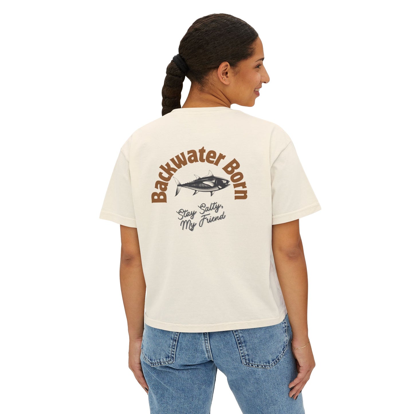 Women's Stay Salty Boxy Cut-off Tee
