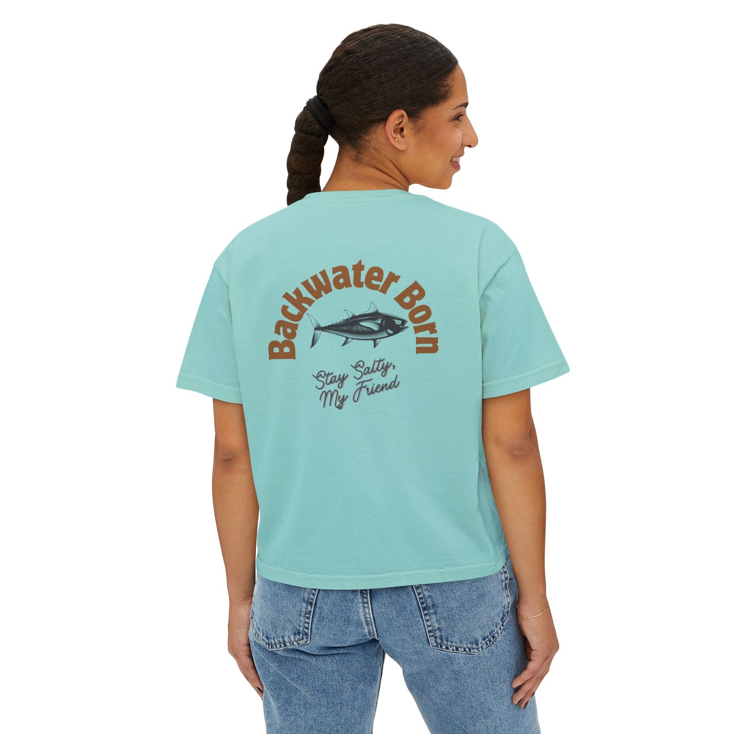 Women's Stay Salty Boxy Cut-off Tee