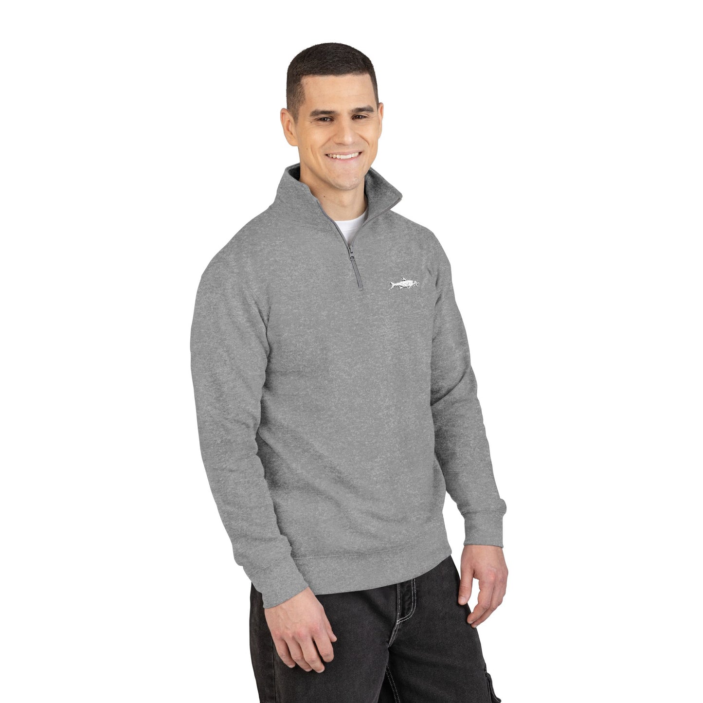 Embroidered Minimalist Quarter-Zip Fleece Pullover